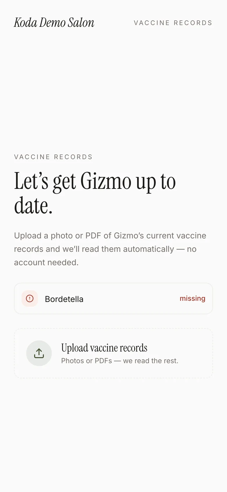 Uploading vaccine records from a link, no account needed